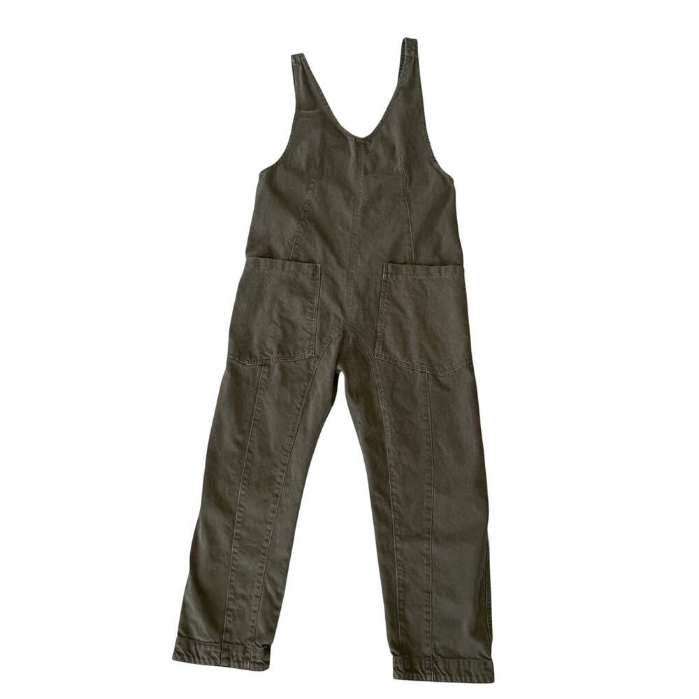 Free People We The Free Lagenlook High Roller Green Denim Jumpsuit Overalls XS - Picture 2 of 8